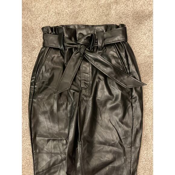 Express Black Faux Leather Ankle High Rise Paperbag Pants,4R - Picture 6 of 10